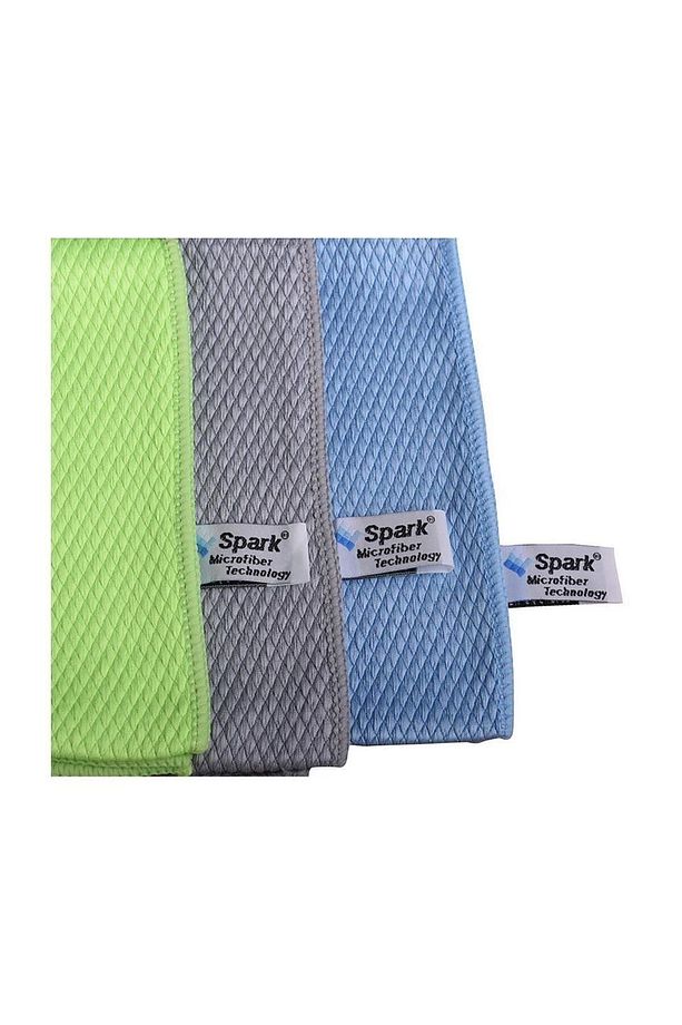 (3 ADET) Spark 2311 Mikrofiber Oto Kurulama ve Cam Temizlik Bezi 50x70 cm. Mavi - Yeşil - Gri - 5