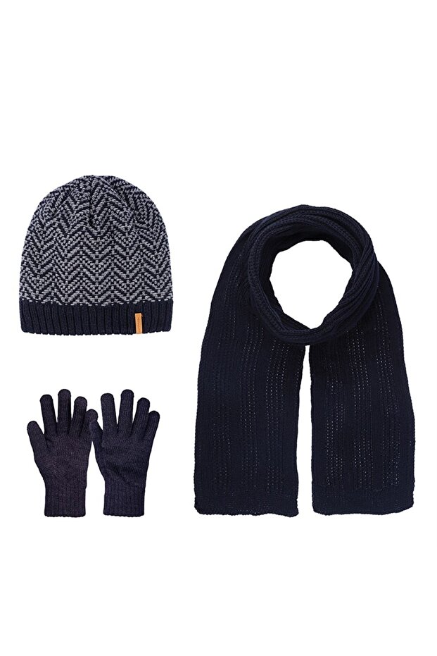 Men's Polar Triple Beanie Scarf Gloves Set 100% Acrylic