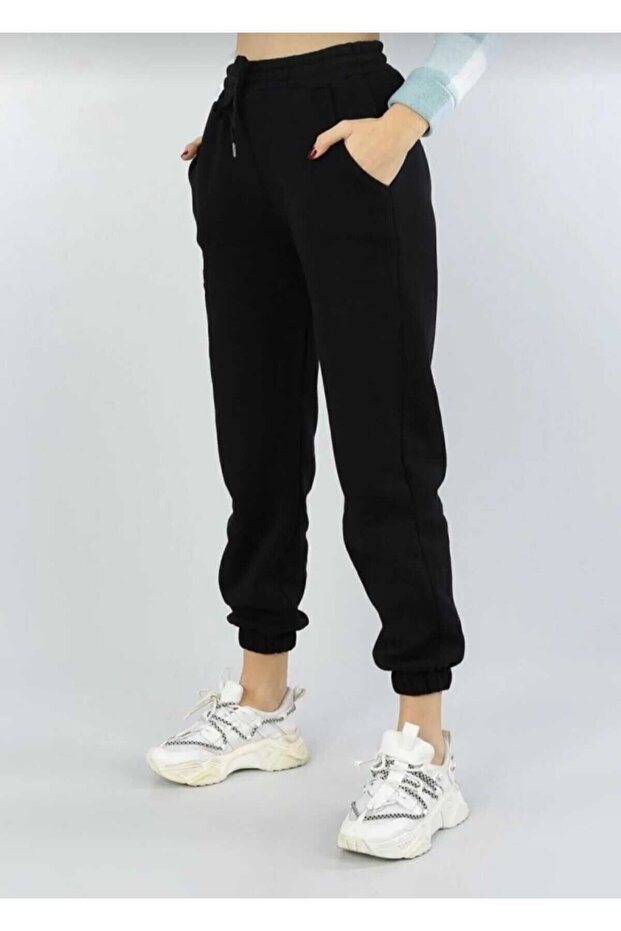 Winter Black 2 Thread - Thick Oversize Jogger Pajamas, Oversize Sweatpants