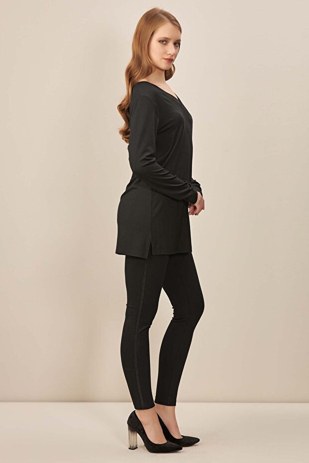 Dar Paça Siyah Örme Tayt - 3