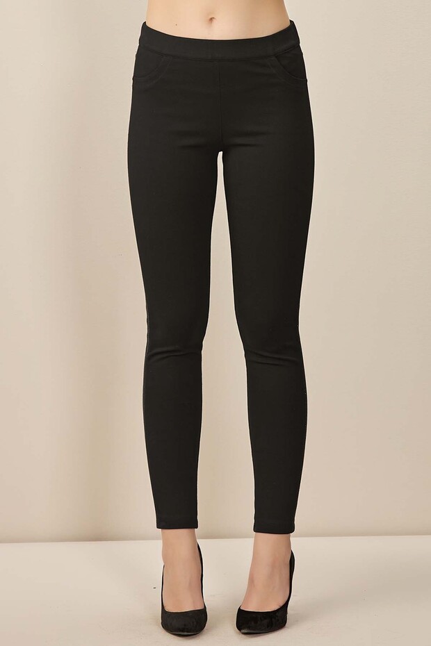 Dar Paça Siyah Örme Tayt - 7