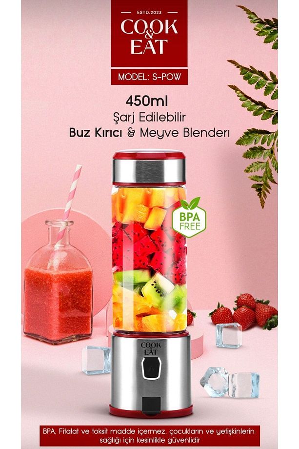 450 Ml Taşınabilir Metal Kişişel Blender Shake'n Smoothies Blender Keskin Bıçaklı - 1