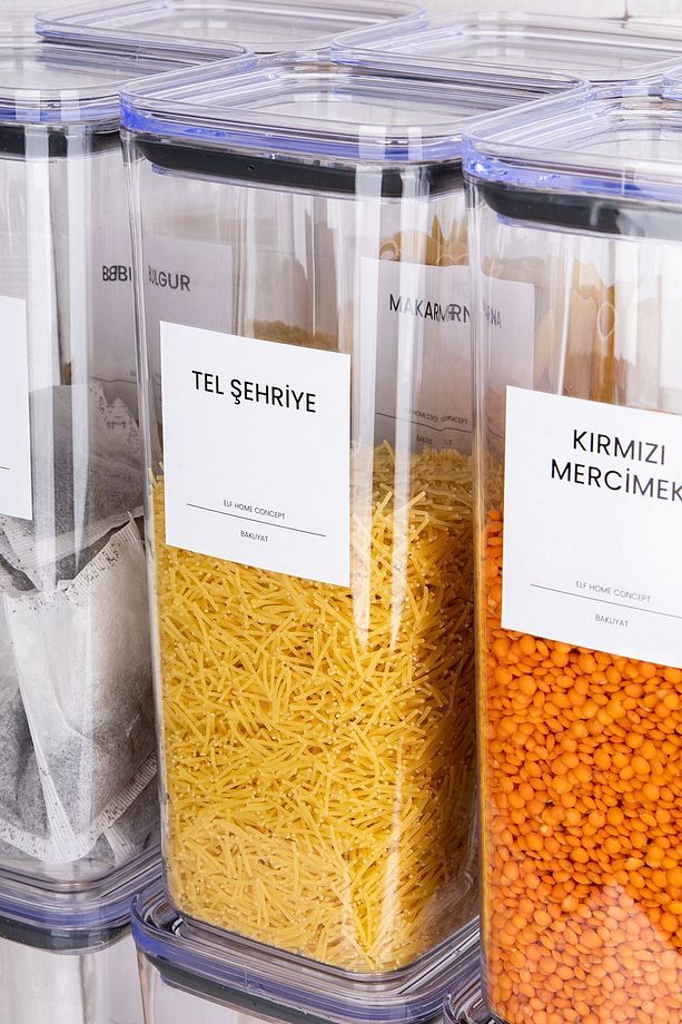 12'li Vakum Kapaklı Bakliyat Seti Bakliyat Etiketli Saklama Kabı Erzak Kavanozu Mika 1700 ml - 4