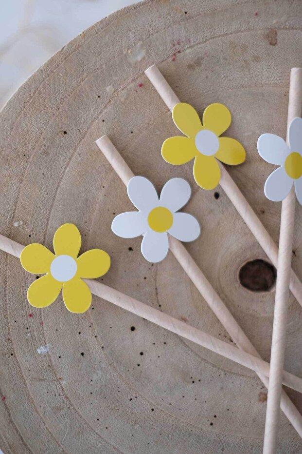 Daisy Themed Straws, 8 Pieces - Daisy Party Birthday Decoration