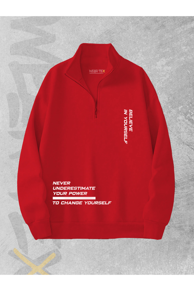 سويت شيرت Believe In Yourself مطبوع بنصف سحاب و3 خيوط