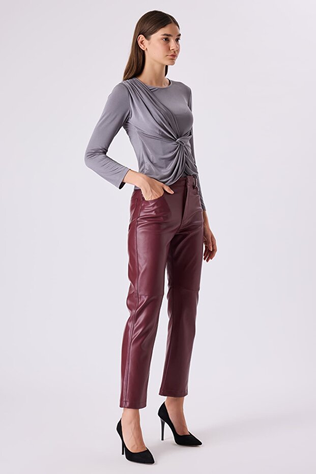 Deri havuç pantolon - 4