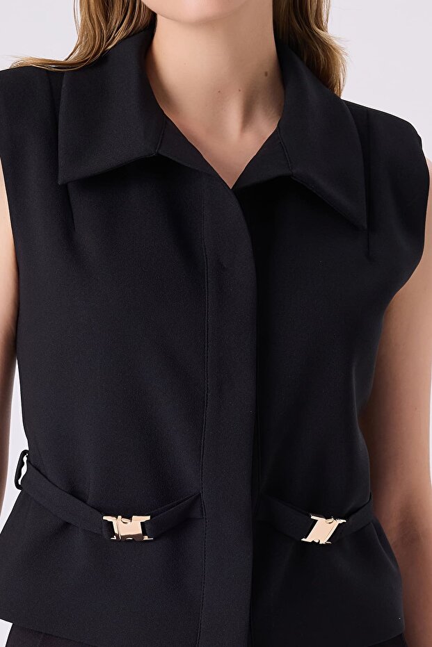 Çift tokalı siyah yelek - 4