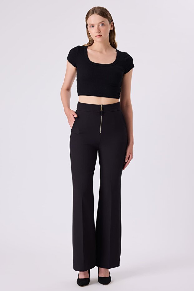 Hafif geniş paça örme pantolon - 1