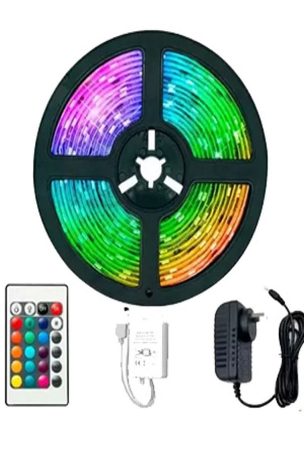 Rgb Şerit Led 5 Metre Yapışkanlı Ve Su Geçirmez - Hemen Kullanıma Hazır - Kumanda Ve Adaptör Dahil - 6