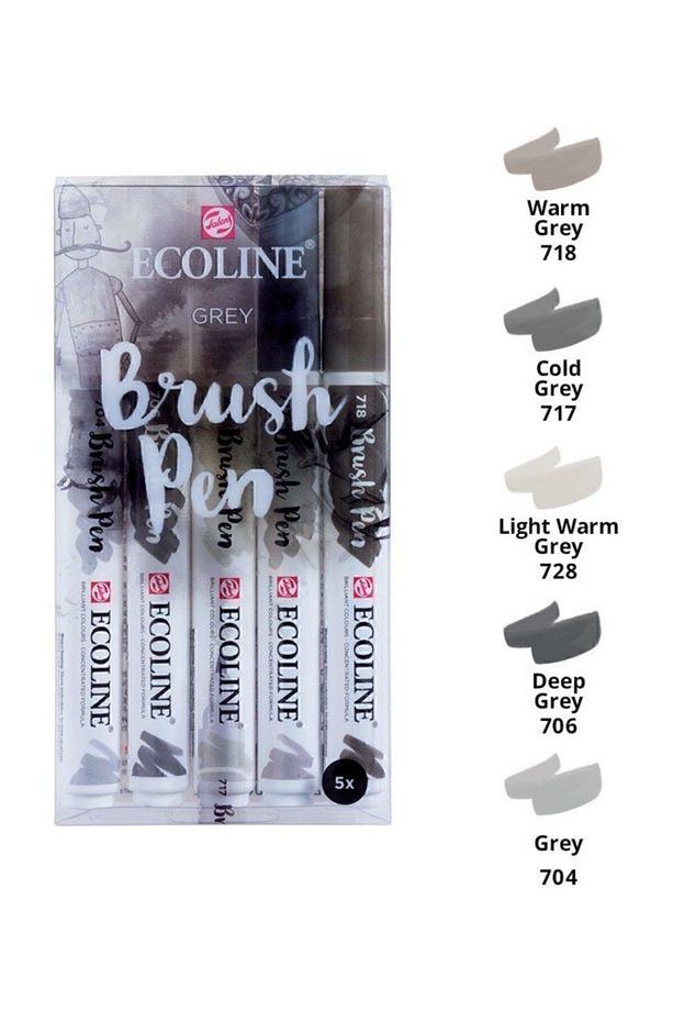Ecoline Brush Pen Fırça Uçlu Kalem 5 Renk Set GREY - 1