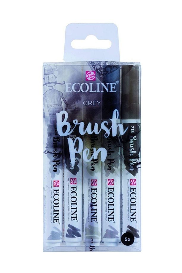 Ecoline Brush Pen Fırça Uçlu Kalem 5 Renk Set GREY - 3