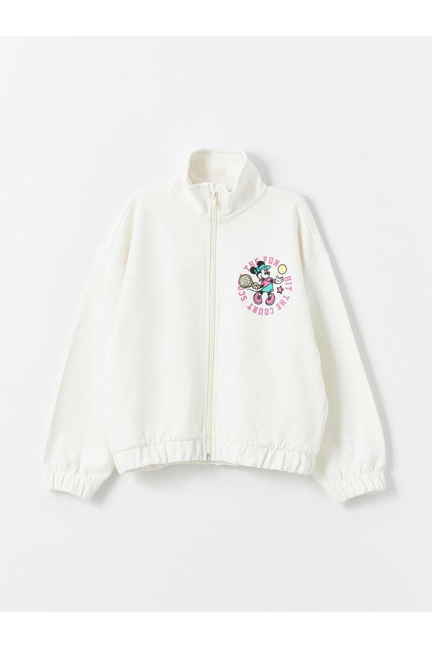 Lcw Kids Fly Pink Stand Collar Minnie Mouse Printed Girls' Zip-Up Sweatshirt
