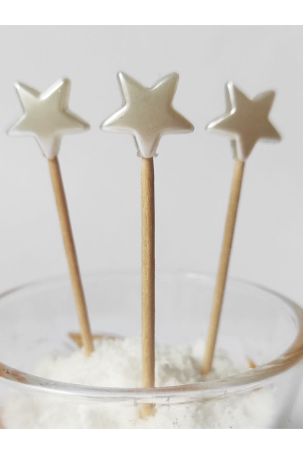 50 Pieces Decorative Star Party Toothpicks 6 Cm Mother of Pearl - Star 10 Mm