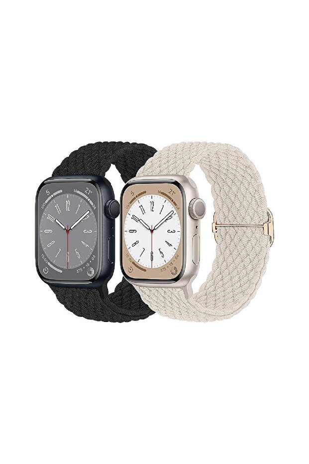 Apple Watch Uyumlu 38mm 40mm 41mm 2 ADET SET 1/2/3/4/5/6/se/7/8/9 Kordon Loop Örgülü Kordon - 1