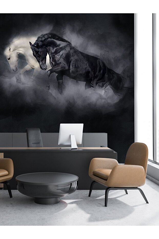 3D Atlar Desenli Isı Ve Ses Yalıtımlı Sağlıklı Tekstil Duvar Kağıdı - 3