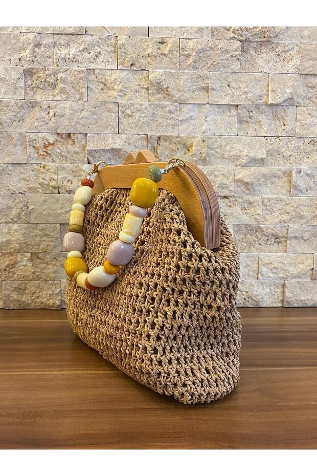 Ahşap Burslu Hasır Çanta - 3