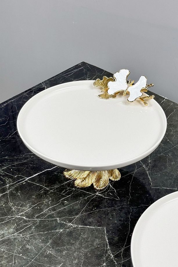 White Butterfly 2'Li Gold Ayaklı Porselen Tabak Seti - 4