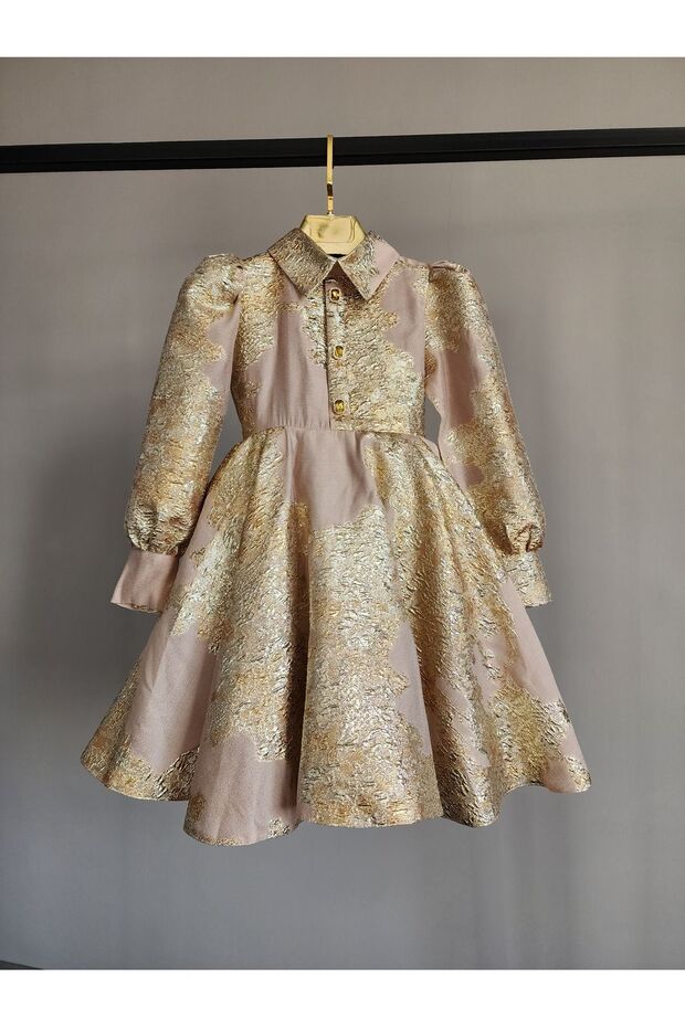 BEIGE BROCADE CHILD DRESS