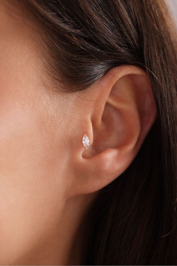 14 Ayar Altın Markiz Taşlı Tragus Küpe - 1
