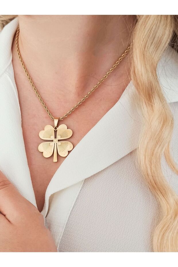 Paslanmaz Kararmaz Çelik Yonca Kolye - 5