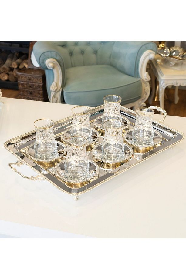 Gümüş Kaplama Çay Tabağı İngiliz Bordür Model (6 Adet) - 6