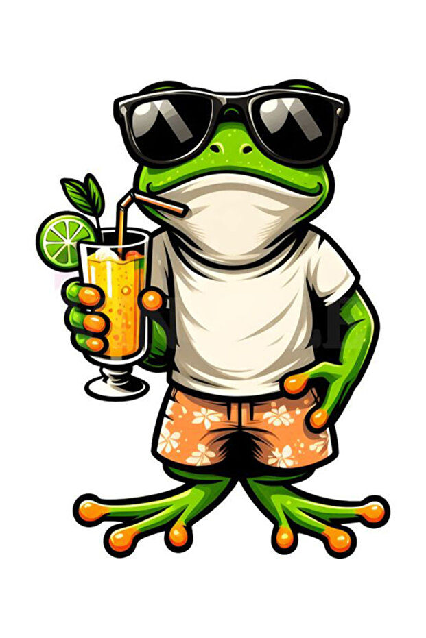 Cool Glasses-Wearing Cocktail Frog Sticker Car, Motorcycle, Helmet, Laptop, Glass Sticker 14X10 cm
