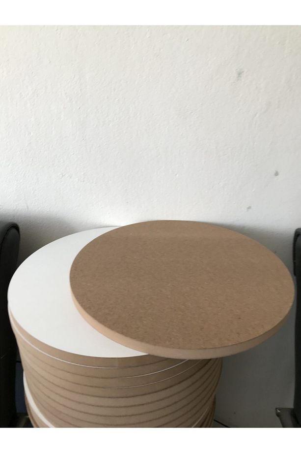 18mm 1.kalite Ham Bir Tarafı Beyaz Lake Kaplama Mdf Tabla 37cm Çapında 3 Adet - 2