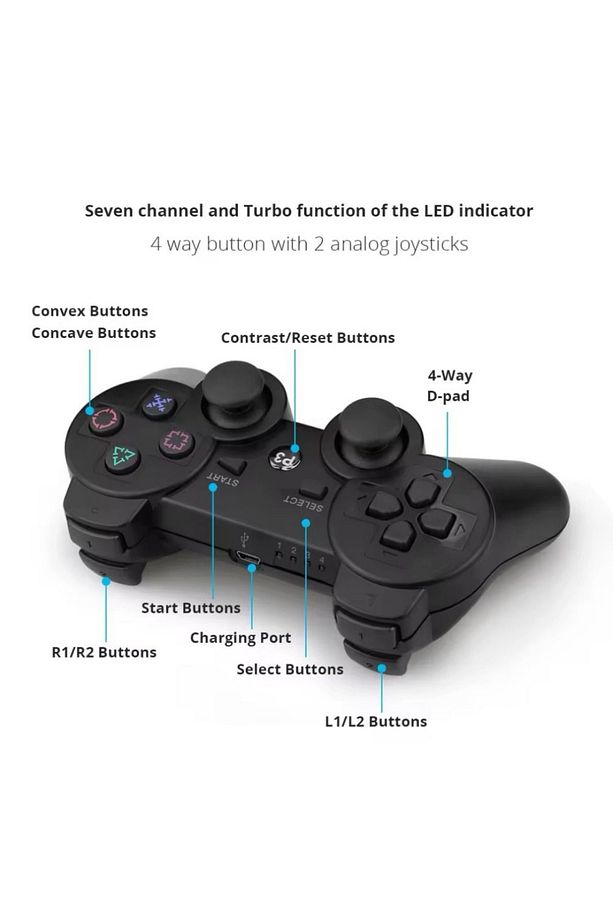 Gamepad Oyun Kolu Ps3 Uyumlu Kol Ps3 Uyumlu Kablosuz Analog Oyun Kolu Şarjlı - 6
