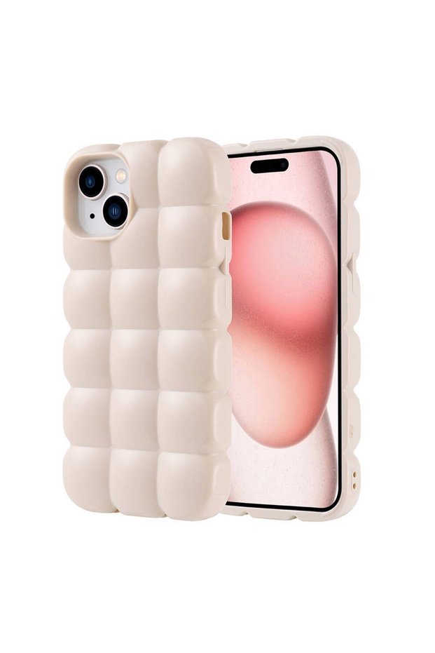 Case for iPhone 15 Glossy Flexible Silicone Zore Dom Dom Cover-White