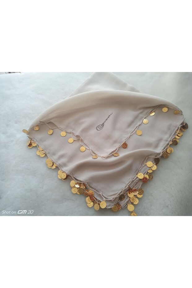 Handmade Coin Sequin Writing, Cheesecloth Yemeni, Scarf, 4 Edges Embroidered