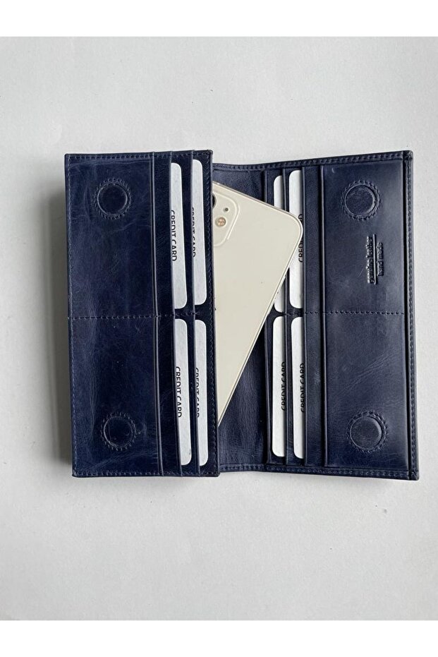 Sl-2161 Genuine Leather Unisex Portfolio Wallet with Phone Compartment