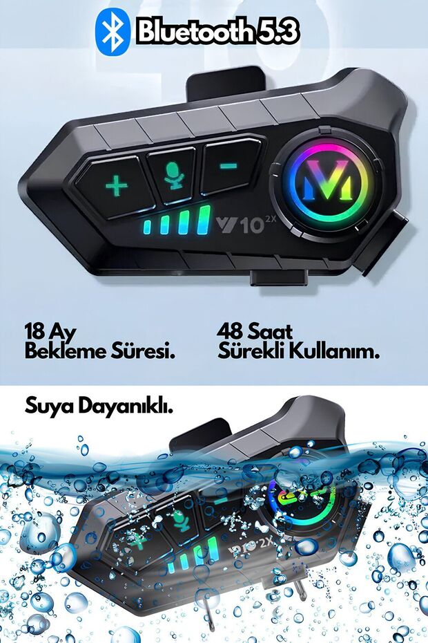 Su Geçirmez Bluetooth Motosiklet İntercom Kask Kulaklığı 2000 mah 300Mt 2 li Bağlantı Özelliği - 3