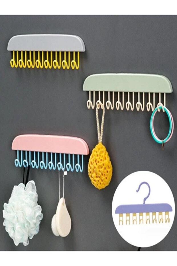 Multi-Purpose Adhesive Hanger with 8 Hooks