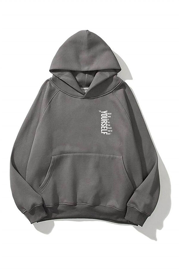 Yourself Printed Oversize Hooded Hoodie Sweatshirt