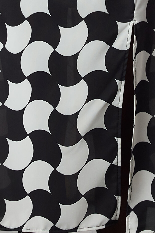 Limited Edition Siyah Geometrik Desenli Düz Kesim Midi Dokuma Elbise TWOAW25EL00290 - 8