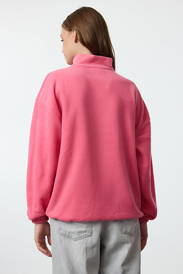 Fuşya Fermuarlı Dik Yaka Polar Regular/Normal Kesim Örme Sweatshirt TWOAW21SW0758 - 5