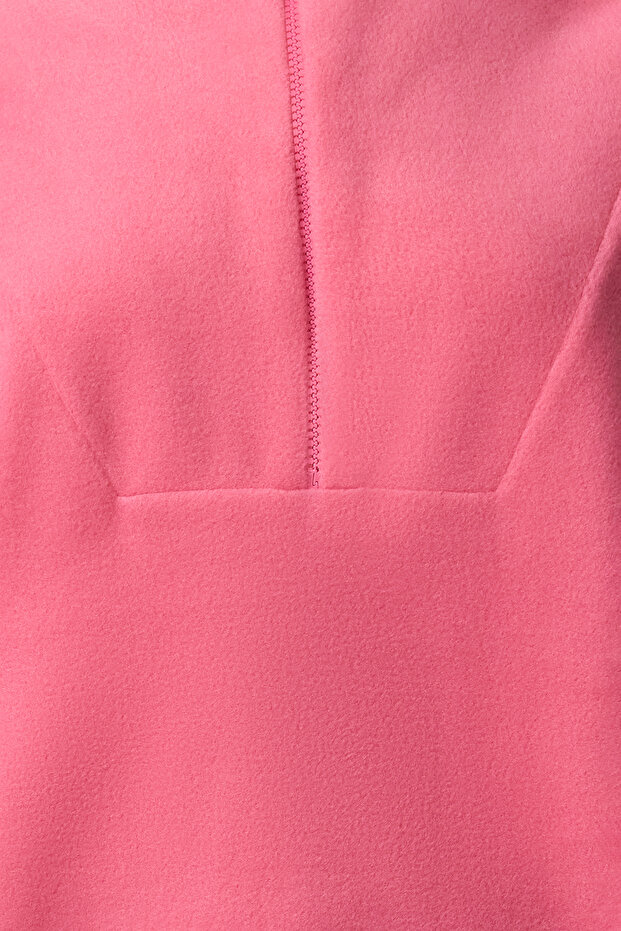 Fuşya Fermuarlı Dik Yaka Polar Regular/Normal Kesim Örme Sweatshirt TWOAW21SW0758 - 3