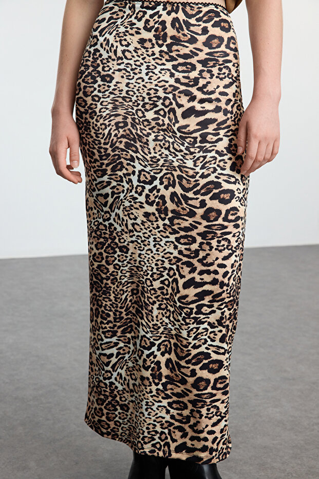 Kahverengi Leopar Animal Baskılı Beli Lastikli Maxi Kalem Etek TWOAW25ET00124 - 5