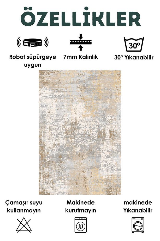 Dijital Baskılı  Yıkanabilir Kaymaz Dot Taban Salon Halısı Mutfak Halısı Koridor Halısı Yolluk (4) - 4