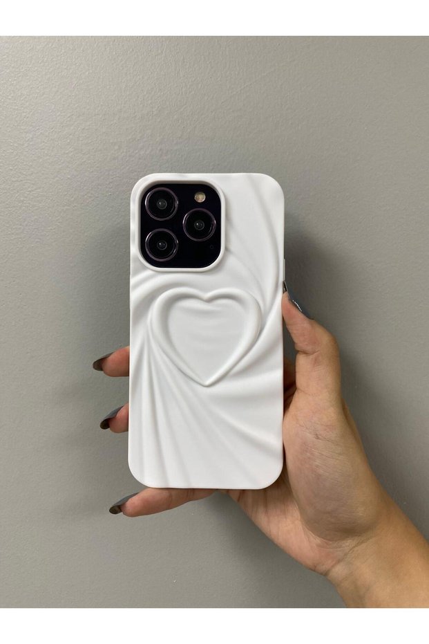 iPhone 14 Pro Compatible 3D Heart Embossed Pattern Anti-Shock Silicone Case