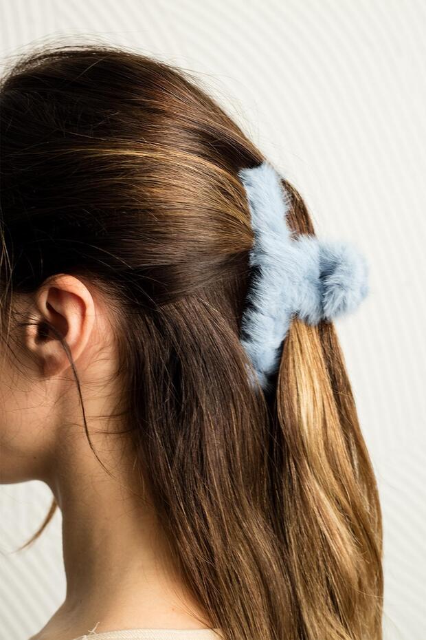 Agrafă de păr albastră moale de pluș - 2