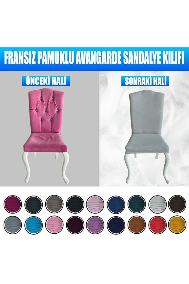 6 Adet %100 Pamuklu Fransız Kumaş Avangarde Model Sandalye Kılıfı & Sandalye Örtüsü Seti - 7