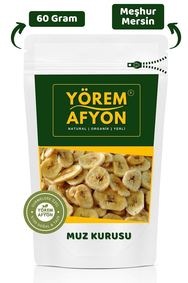 Yörem Afyon Meşhur Mersin Katkısız Şekersiz Güneşte Kurutulmuş Dilim Muz | 60Gr. - 1