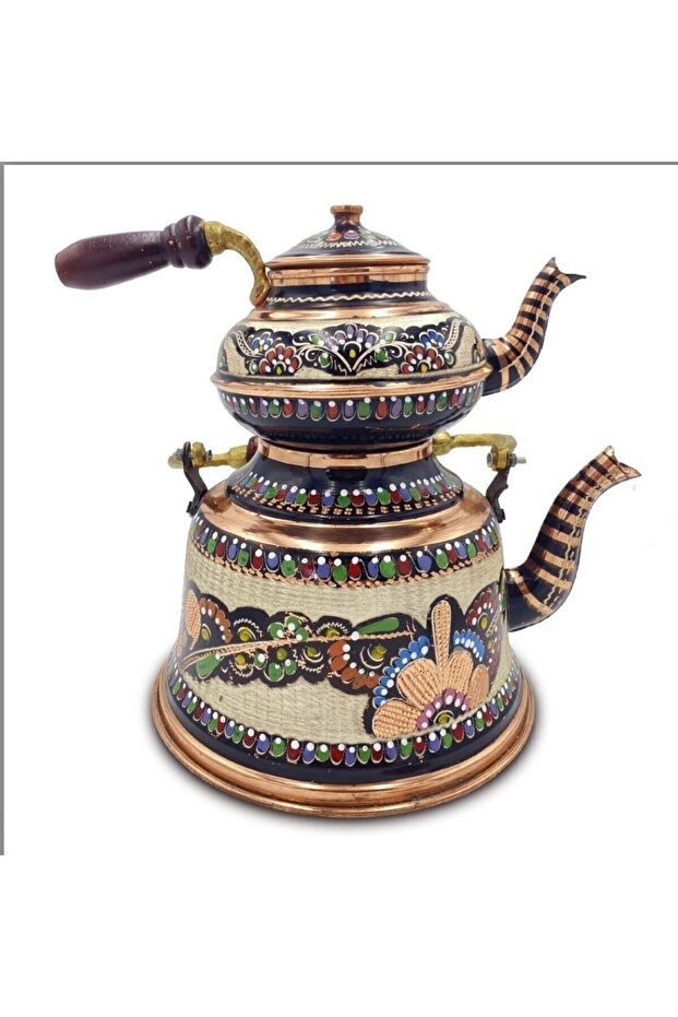 Large Nostalgic Enamel Teapot Embroidered