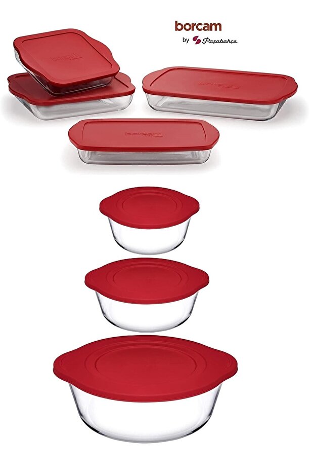 Borcam Red Covered 7 Piece Dowry Set (59001-59123-59001-59006-59124-59034-59024)