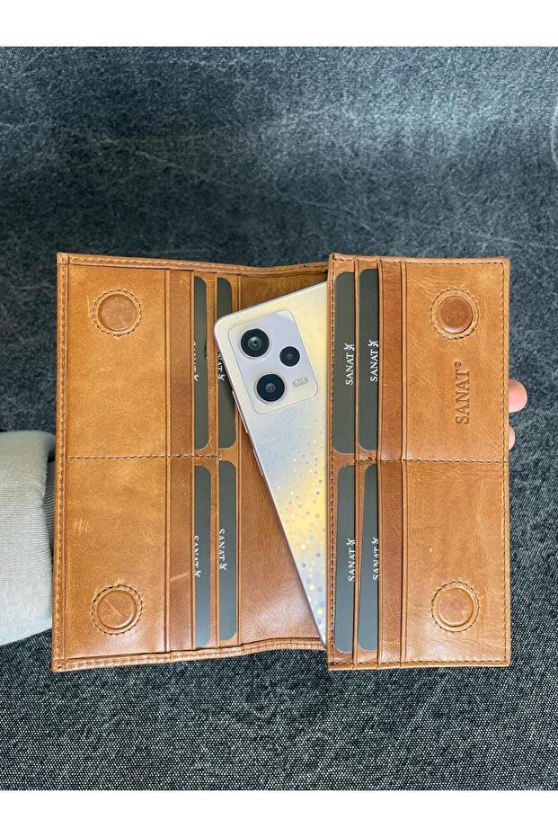 Sl-2161 Genuine Leather Unisex Portfolio Wallet with Phone Compartment