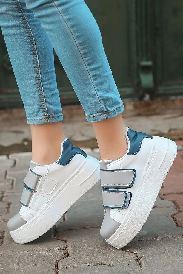 Kalın Tabanlı Çift Cırtlı Spor Ayakkabı Sneaker Günlük Ayakkabı Yürüyüş Ayakkabı - 4