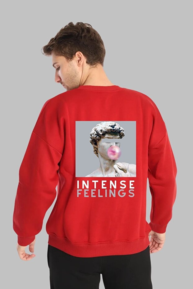Intense Feelings Printed Unisex Oversize Hoodless Sweatshirt - Long Sleeve, Crew Neck