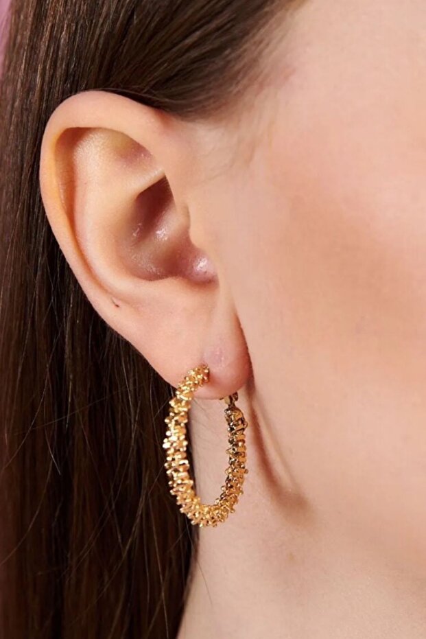 Star Dust Patterned Serrated Rough Women's Hoop Earrings