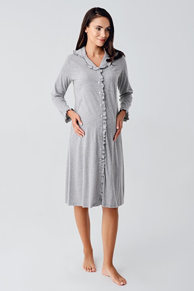Women's Long Sleeve Stretchy Cotton Fabric Maternity Nightgown